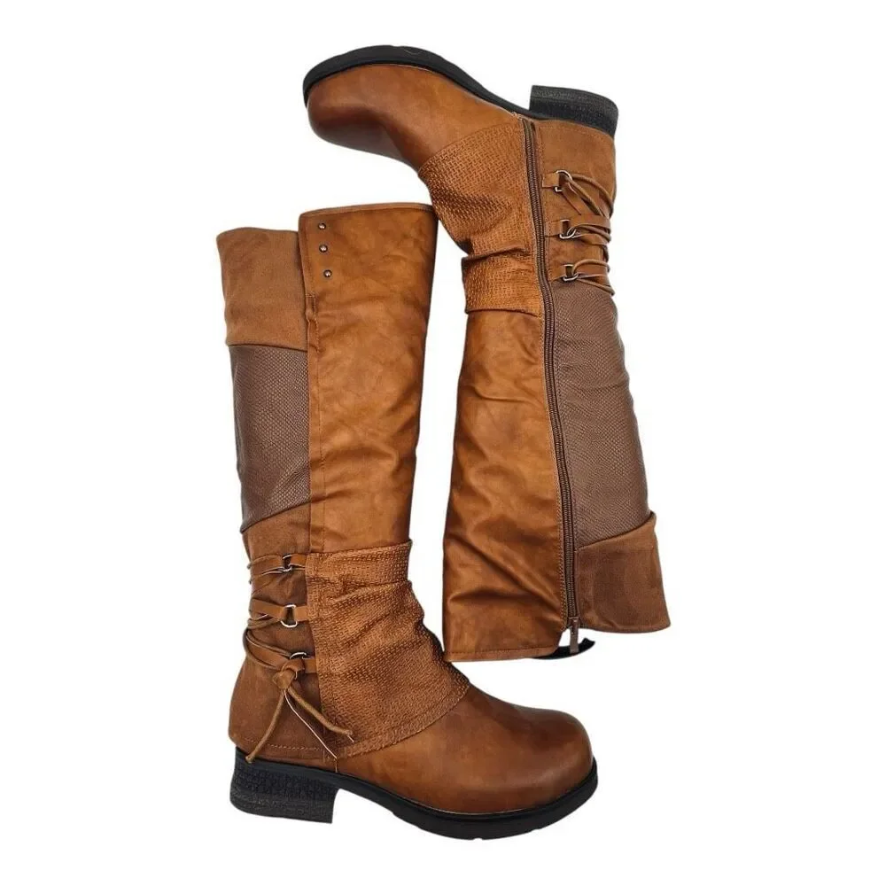 Patrizia MAXIE Manmade Leather Riding Boots By Spring Step Women’s 41 Camel